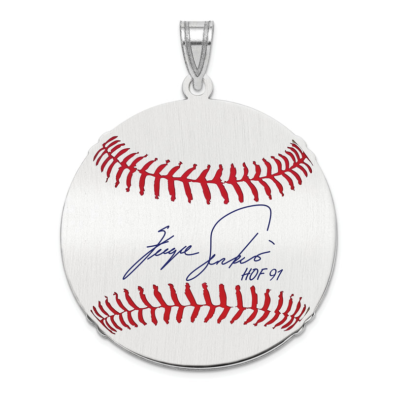 Sterling Silver Rhodium plated Fergie Jenkins Hall of Fame Signature Large Epoxy Baseball Pendant