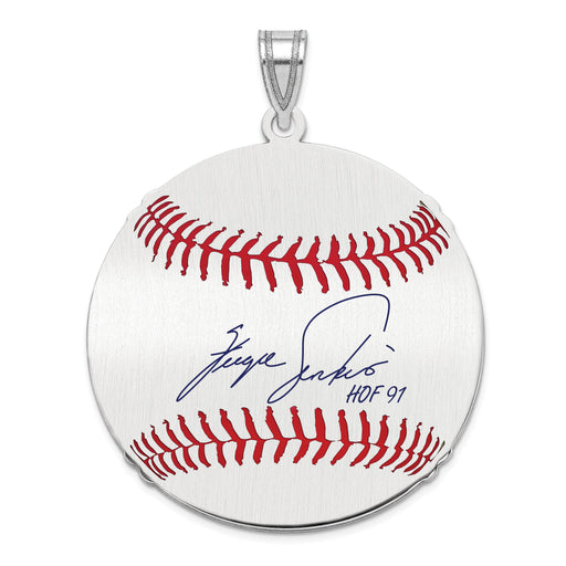 Sterling Silver Rhodium plated Fergie Jenkins Hall of Fame Signature Large Epoxy Baseball Pendant