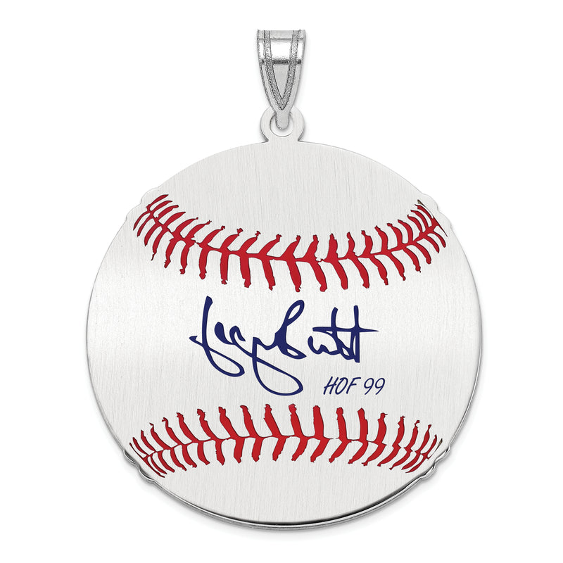 Sterling Silver Rhodium plated George Brett Hall of Fame Signature Large Epoxy Baseball Pendant