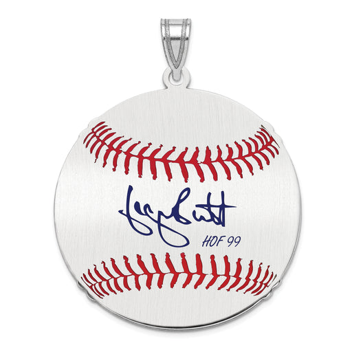 Sterling Silver Rhodium plated George Brett Hall of Fame Signature Large Epoxy Baseball Pendant