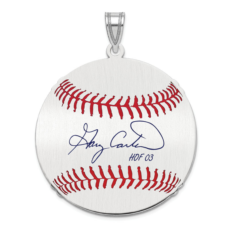 Sterling Silver Rhodium plated Gary Carter Hall of Fame Signature Large Epoxy Baseball Pendant