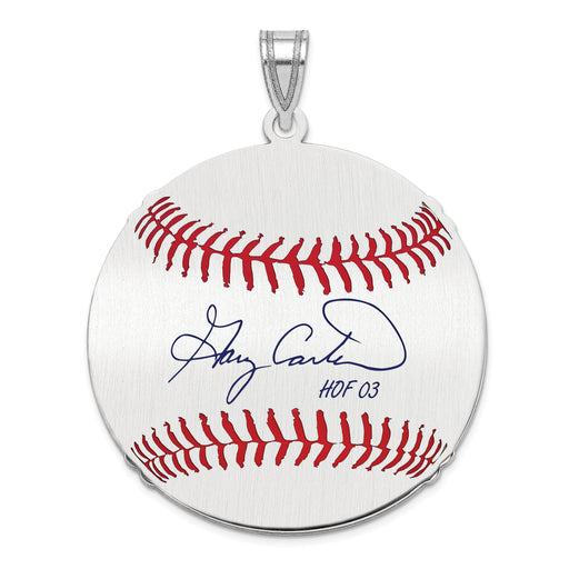 Sterling Silver Rhodium plated Gary Carter Hall of Fame Signature Large Epoxy Baseball Pendant