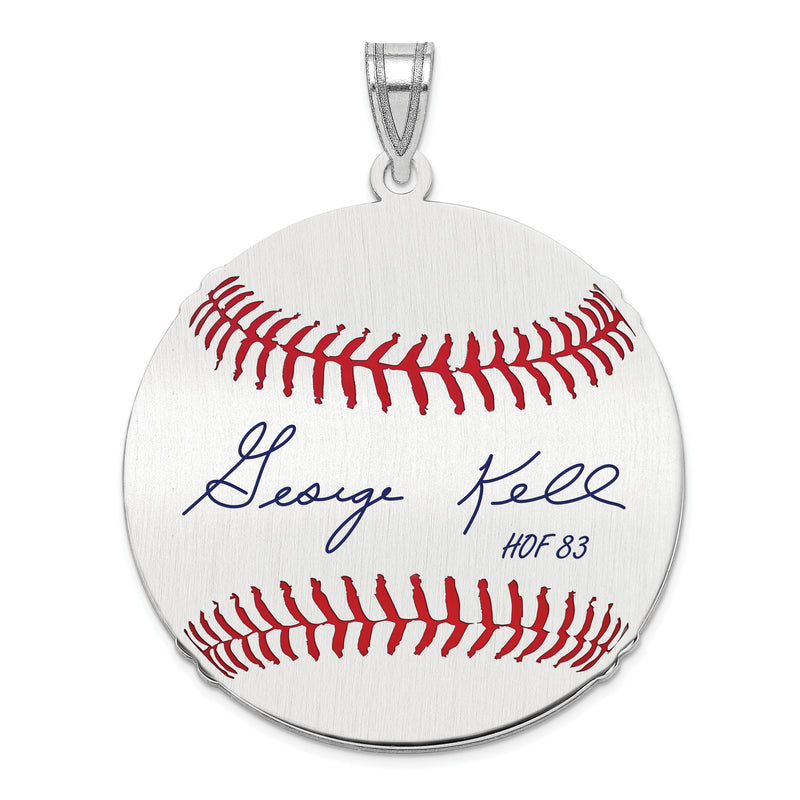 Sterling Silver Rhodium plated George Kell Hall of Fame Signature Large Epoxy Baseball Pendant