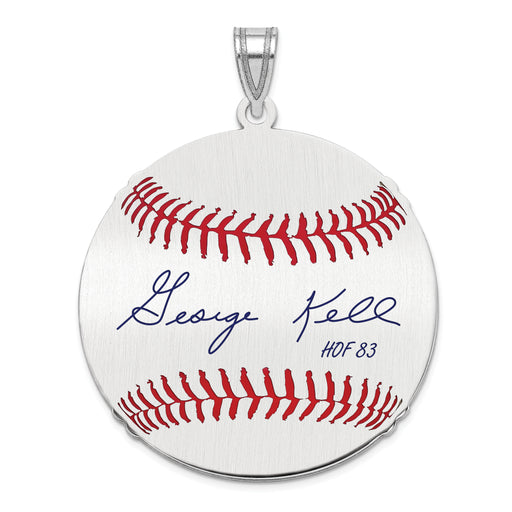 Sterling Silver Rhodium plated George Kell Hall of Fame Signature Large Epoxy Baseball Pendant