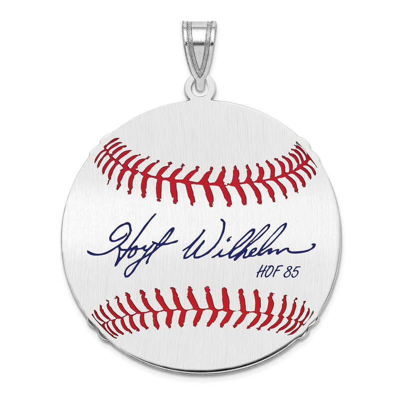 Sterling Silver Rhodium plated Hoyt Wilhelm Hall of Fame Signature Large Epoxy Baseball Pendant