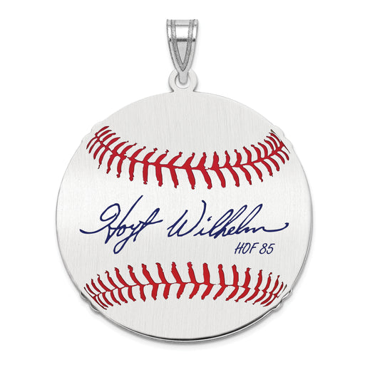Sterling Silver Rhodium plated Hoyt Wilhelm Hall of Fame Signature Large Epoxy Baseball Pendant