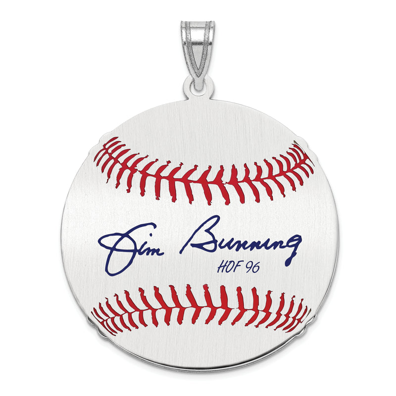 Sterling Silver Rhodium plated Jim Bunning Hall of Fame Signature Large Epoxy Baseball Pendant