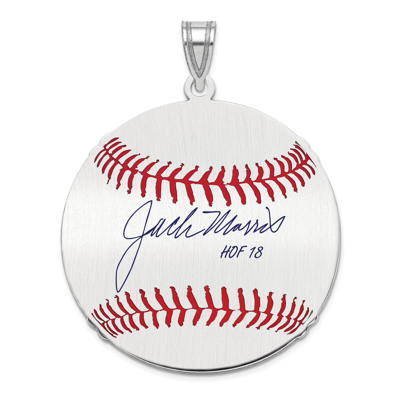 Sterling Silver Rhodium plated John JACK Morris Hall of Fame Signature Large Epoxy Baseball Pendant