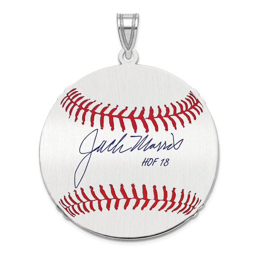 Sterling Silver Rhodium plated John JACK Morris Hall of Fame Signature Large Epoxy Baseball Pendant