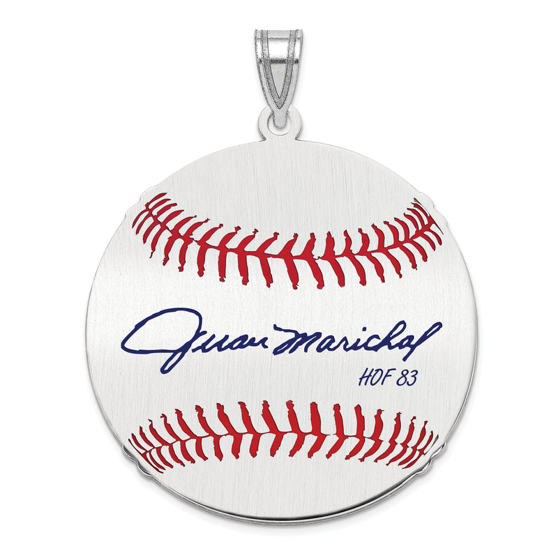 Sterling Silver Rhodium plated Juan Marichal Hall of Fame Signature Large Epoxy Baseball Pendant