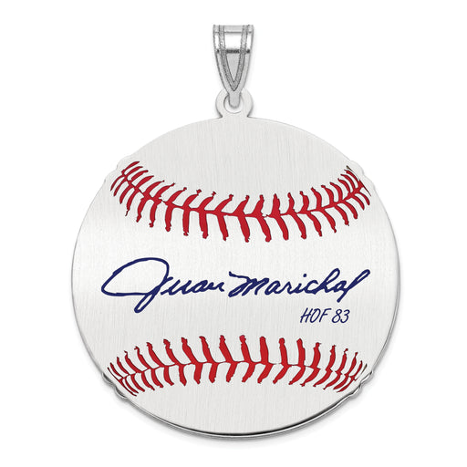 Sterling Silver Rhodium plated Juan Marichal Hall of Fame Signature Large Epoxy Baseball Pendant