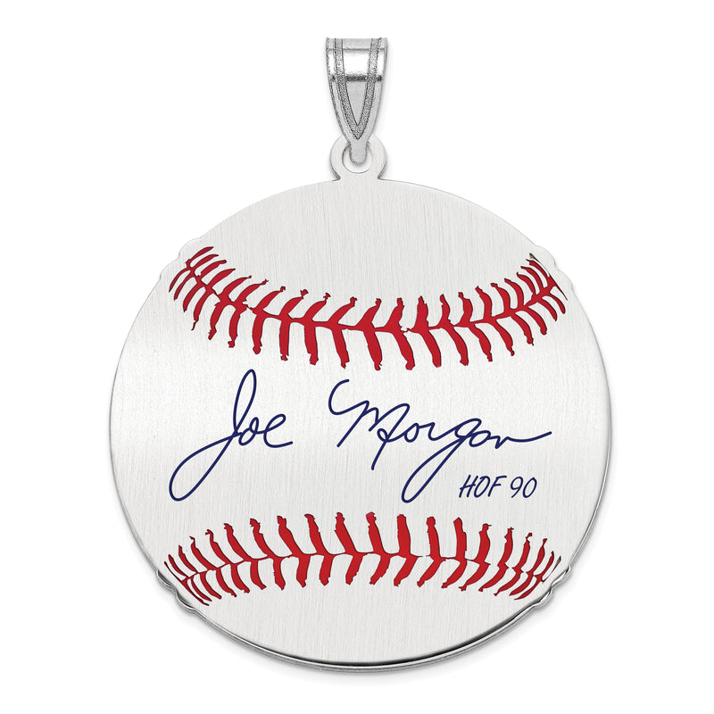 Sterling Silver Rhodium plated Joe Morgan Hall of Fame Signature Large Epoxy Baseball Pendant