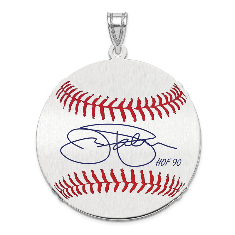 Sterling Silver Rhodium plated James JIM Palmer Hall of Fame Signature Large Epoxy Baseball Pendant