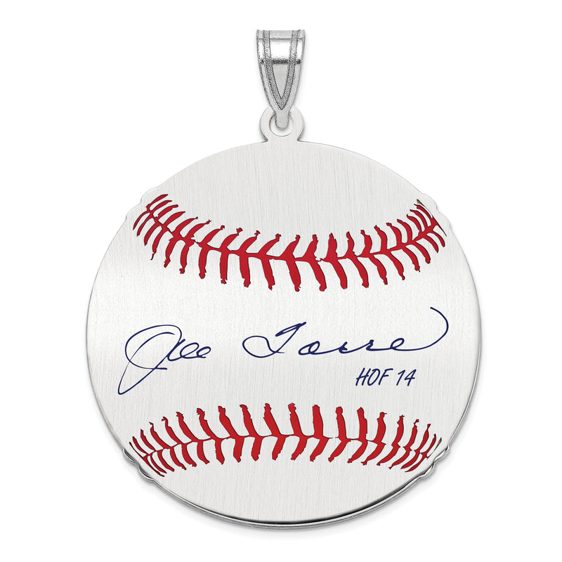 Sterling Silver Rhodium plated Joe Torre Hall of Fame Signature Large Epoxy Baseball Pendant