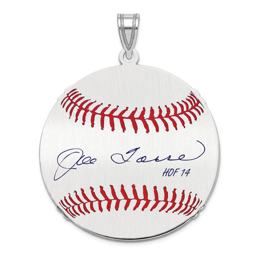 Sterling Silver Rhodium plated Joe Torre Hall of Fame Signature Large Epoxy Baseball Pendant