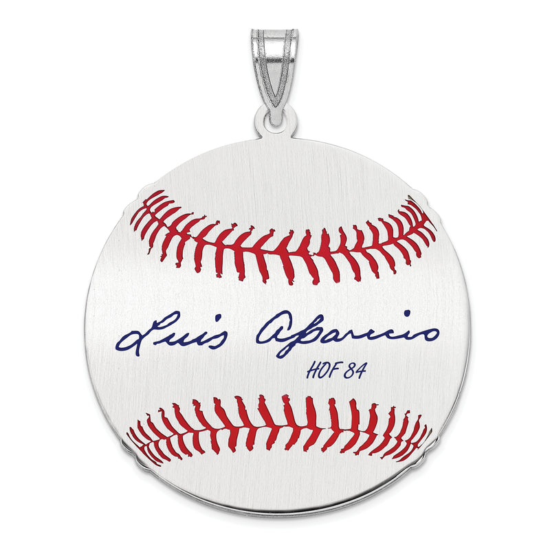 Sterling Silver Rhodium plated Luis Aparicio Hall of Fame Signature Large Epoxy Baseball Pendant
