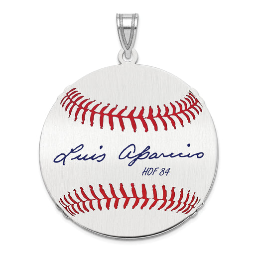 Sterling Silver Rhodium plated Luis Aparicio Hall of Fame Signature Large Epoxy Baseball Pendant