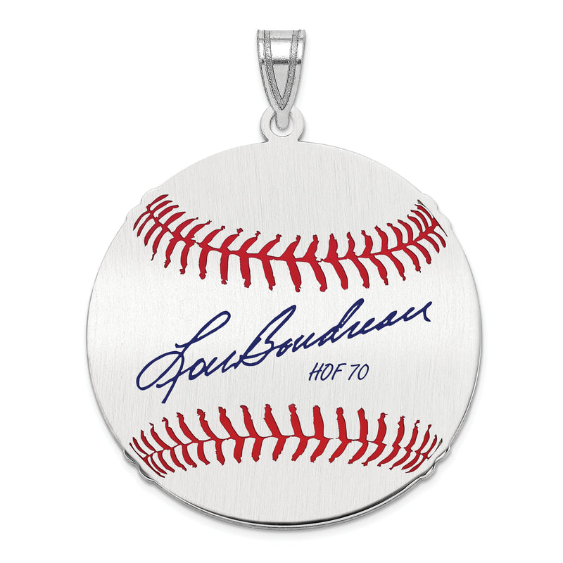 Sterling Silver Rhodium plated Lou Boudreau Hall of Fame Signature Large Epoxy Baseball Pendant