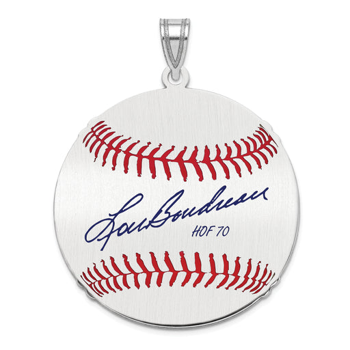 Sterling Silver Rhodium plated Lou Boudreau Hall of Fame Signature Large Epoxy Baseball Pendant