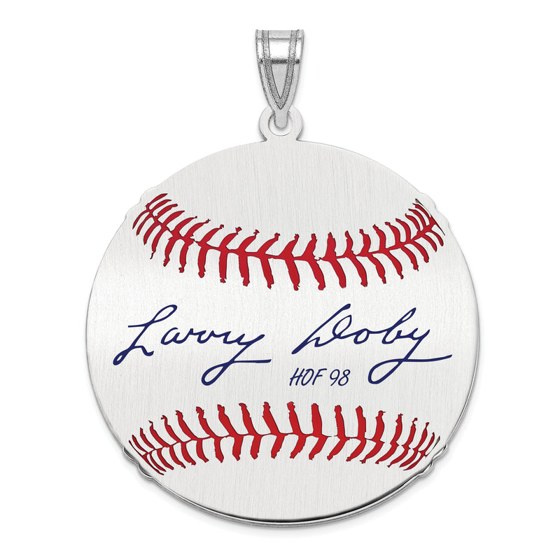 Sterling Silver Rhodium plated Larry Doby Hall of Fame Signature Large Epoxy Baseball Pendant