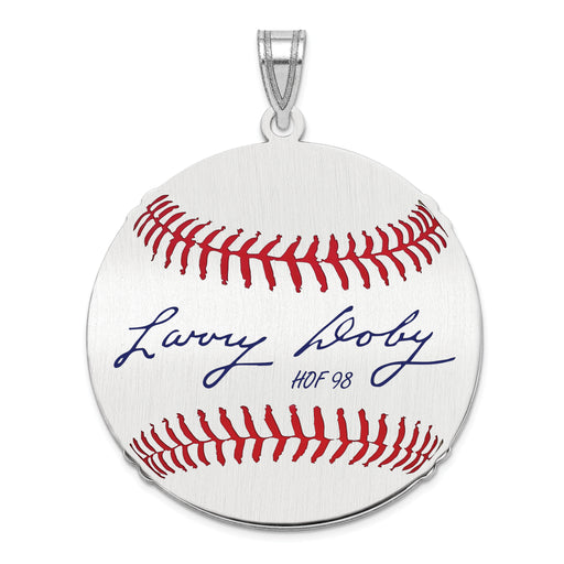 Sterling Silver Rhodium plated Larry Doby Hall of Fame Signature Large Epoxy Baseball Pendant