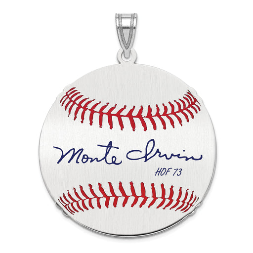 Sterling Silver Rhodium plated Monte Irvin Hall of Fame Signature Large Epoxy Baseball Pendant