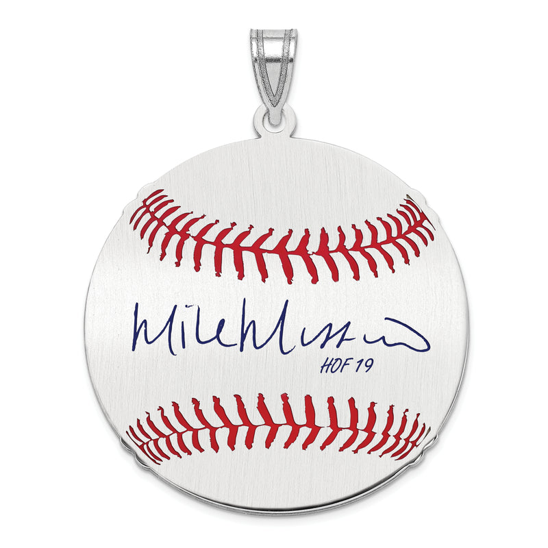 Sterling Silver Rhodium plated Mike Mussina Hall of Fame Signature Large Epoxy Baseball Pendant