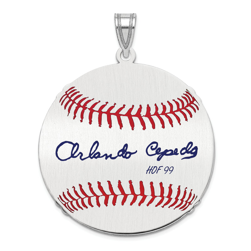 Sterling Silver Rhodium plated Orlando Cepeda Hall of Fame Signature Large Epoxy Baseball Pendant