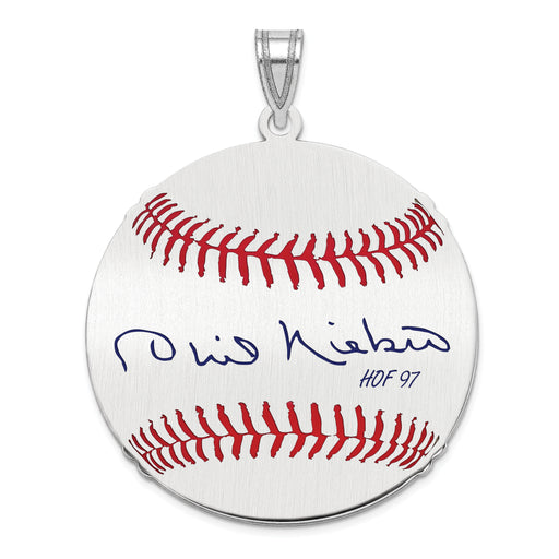 Sterling Silver Rhodium plated Phil Niekro Hall of Fame Signature Large Epoxy Baseball Pendant