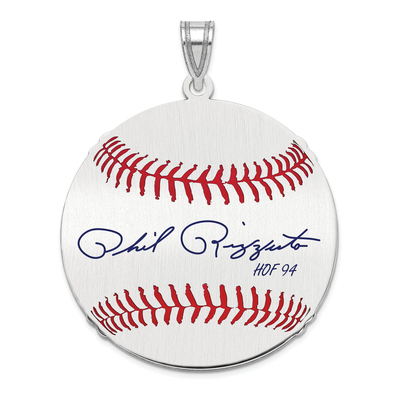 Sterling Silver Rhodium plated Phil Rizzuto Hall of Fame Signature Large Epoxy Baseball Pendant