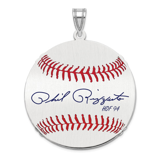 Sterling Silver Rhodium plated Phil Rizzuto Hall of Fame Signature Large Epoxy Baseball Pendant