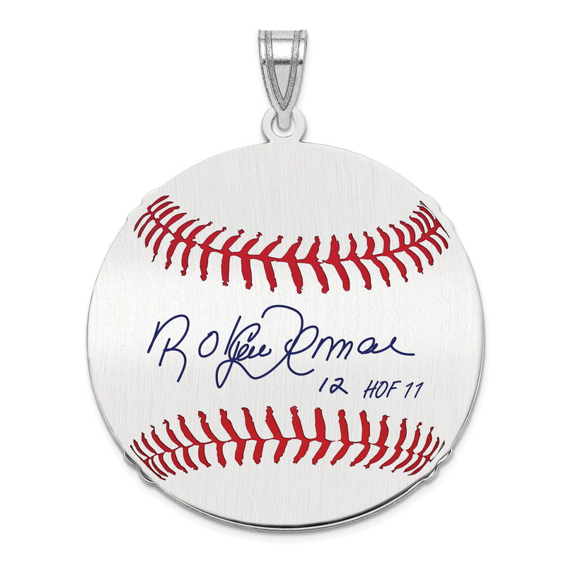Sterling Silver Rhodium plated Roberto Alomar Hall of Fame Signature Large Epoxy Baseball Pendant