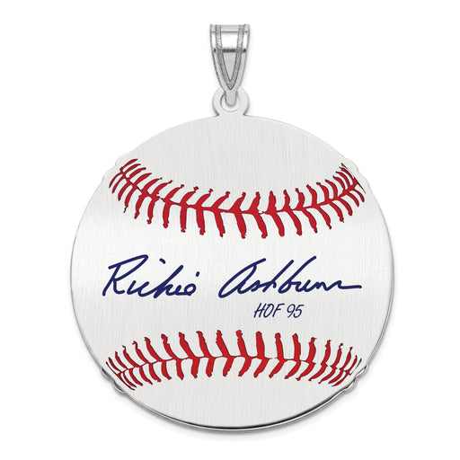 Sterling Silver Rhodium plated Richie Ashburn Hall of Fame Signature Large Epoxy Baseball Pendant