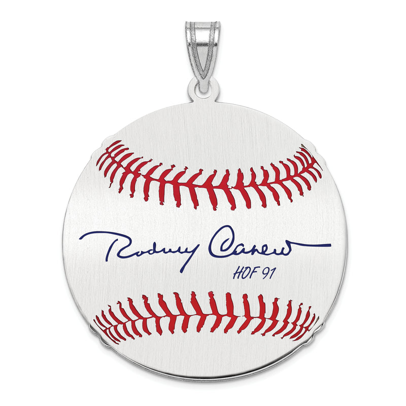 Sterling Silver Rhodium plated Rodney Carew Hall of Fame Signature Large Epoxy Baseball Pendant