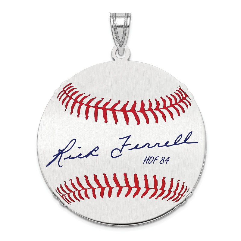 Sterling Silver Rhodium plated Rick Ferrell Hall of Fame Signature Large Epoxy Baseball Pendant