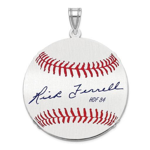Sterling Silver Rhodium plated Rick Ferrell Hall of Fame Signature Large Epoxy Baseball Pendant