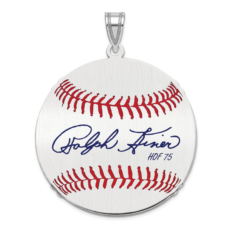 Sterling Silver Rhodium plated Ralph Kiner Hall of Fame Signature Large Epoxy Baseball Pendant