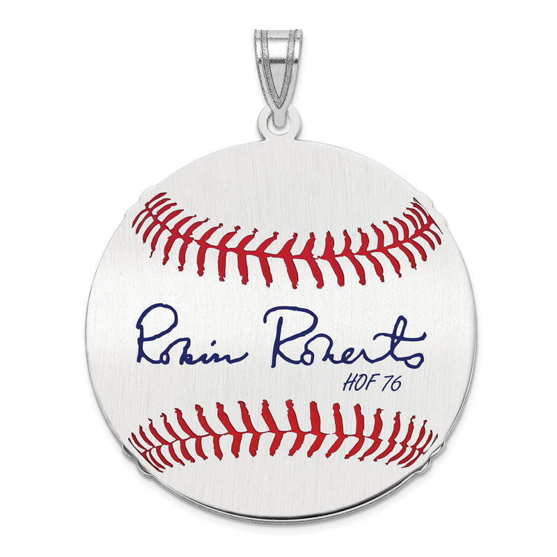 Sterling Silver Rhodium plated Robin Roberts Hall of Fame Signature Large Epoxy Baseball Pendant