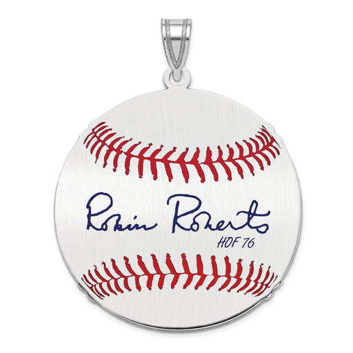 Sterling Silver Rhodium plated Robin Roberts Hall of Fame Signature Large Epoxy Baseball Pendant
