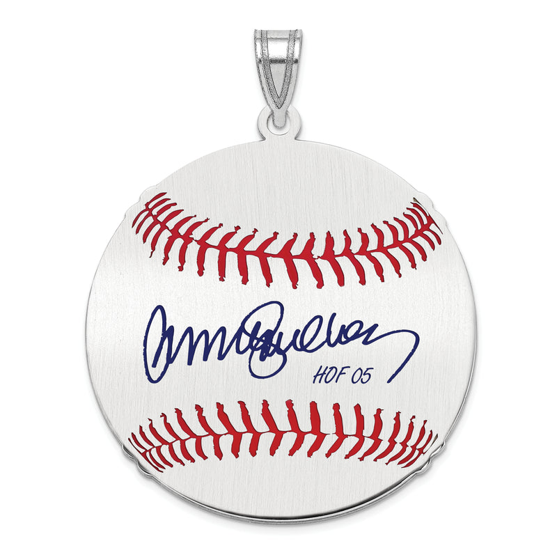 Sterling Silver Rhodium plated Ryne Sandberg Hall of Fame Signature Large Epoxy Baseball Pendant