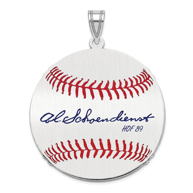 Sterling Silver Rhodium plated Al RED Schoendienst Hall of Fame Signature Large Epoxy Baseball Pendant