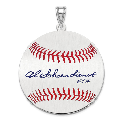 Sterling Silver Rhodium plated Al RED Schoendienst Hall of Fame Signature Large Epoxy Baseball Pendant