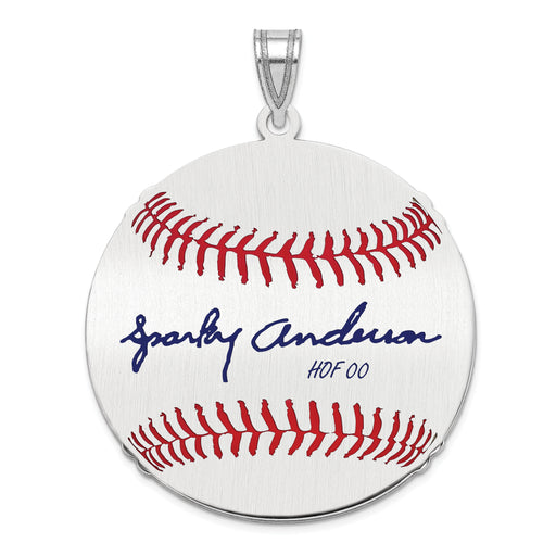 Sterling Silver Rhodium plated George SPARKY Anderson Hall of Fame Signature Large Epoxy Baseball Pendant