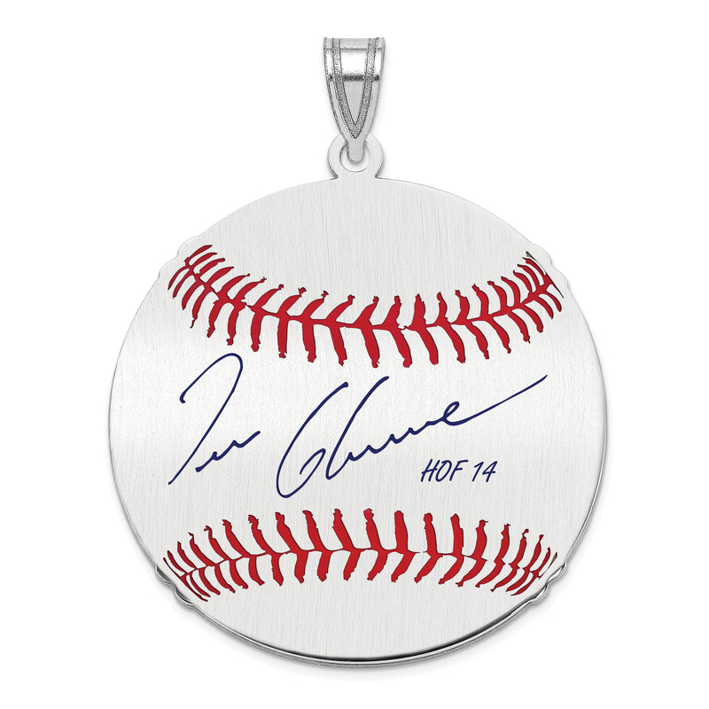 Sterling Silver Rhodium plated Tom Glavine Hall of Fame Signature Large Epoxy Baseball Pendant