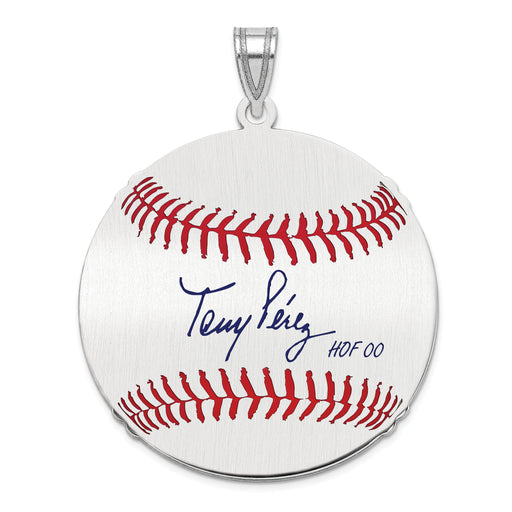 Sterling Silver Rhodium plated Atanasio TONY Perez Hall of Fame Signature Large Epoxy Baseball Pendant