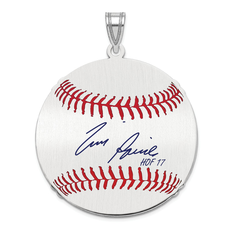 Sterling Silver Rhodium plated Tim Raines Hall of Fame Signature Large Epoxy Baseball Pendant