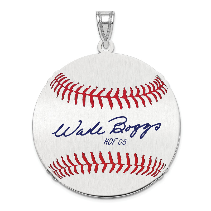 Sterling Silver Rhodium plated Wade Boggs Hall of Fame Signature Large Epoxy Baseball Pendant