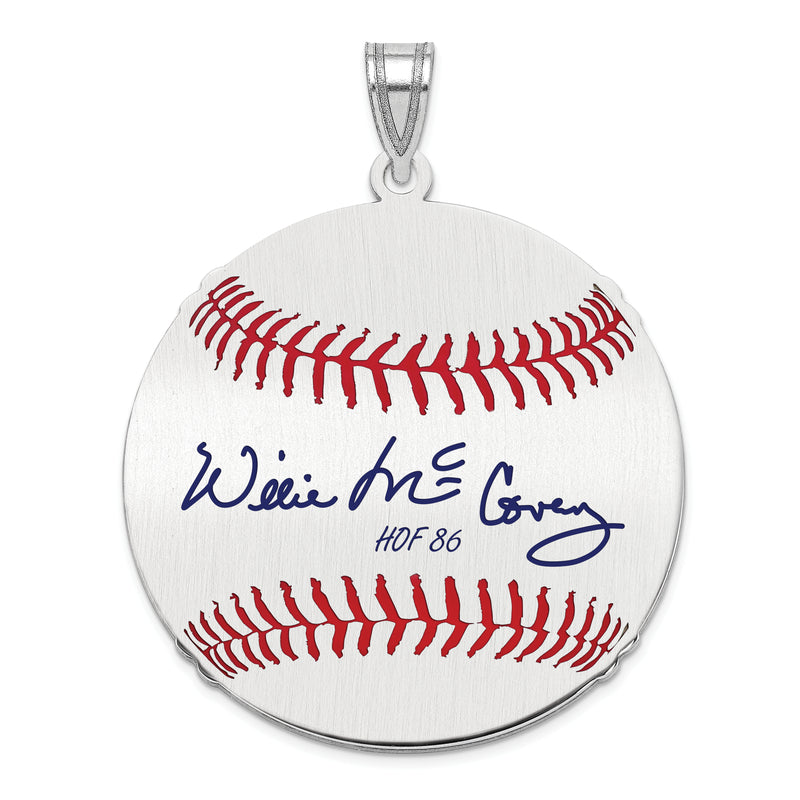 Sterling Silver Rhodium plated Willie McCovey Hall of Fame Signature Large Epoxy Baseball Pendant