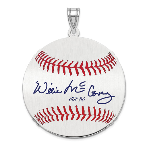 Sterling Silver Rhodium plated Willie McCovey Hall of Fame Signature Large Epoxy Baseball Pendant