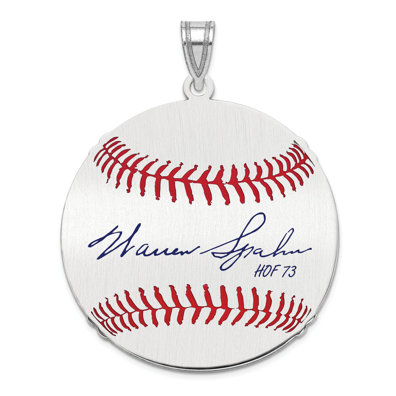 Sterling Silver Rhodium plated Warren Spahn Hall of Fame Signature Large Epoxy Baseball Pendant